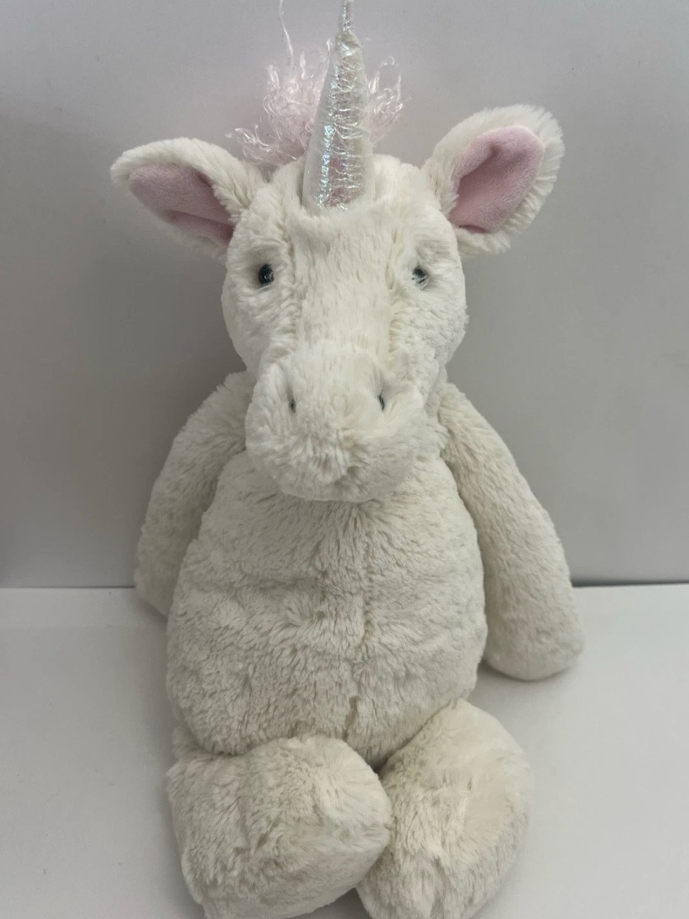 Jellycat London Medium Bashful Unicorn Plush 16" Stuffed Animal White & Pink Toy